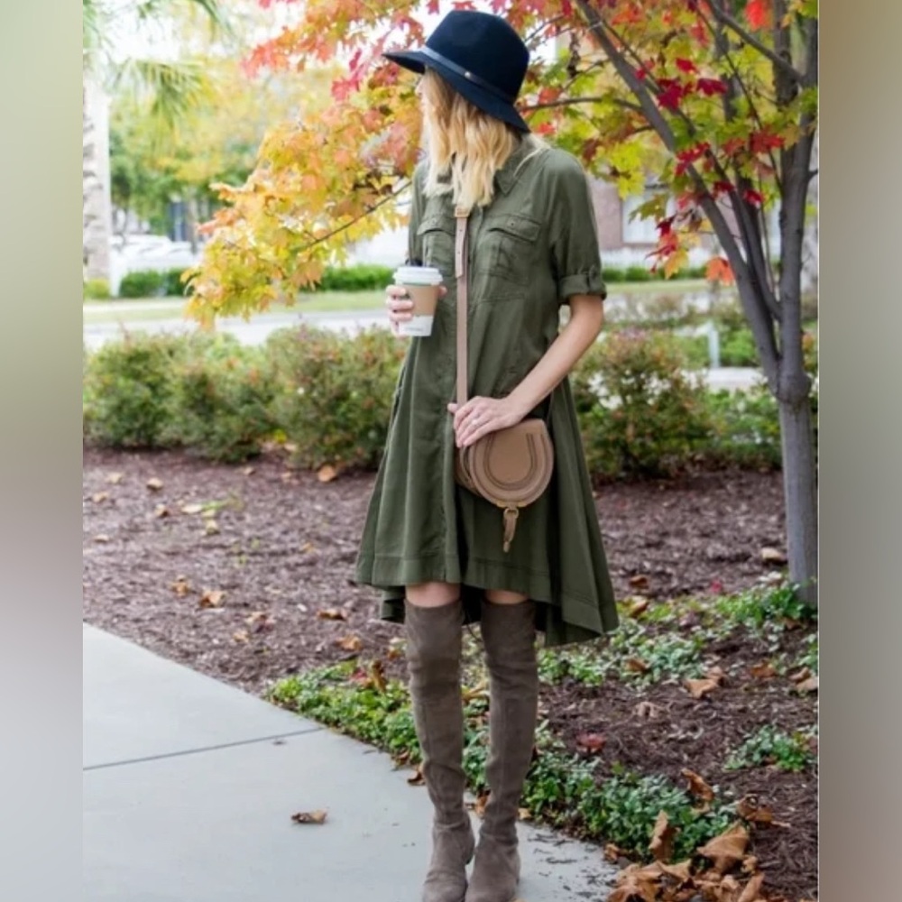 Anthropologie Olive Green High-Low Shirt Dress